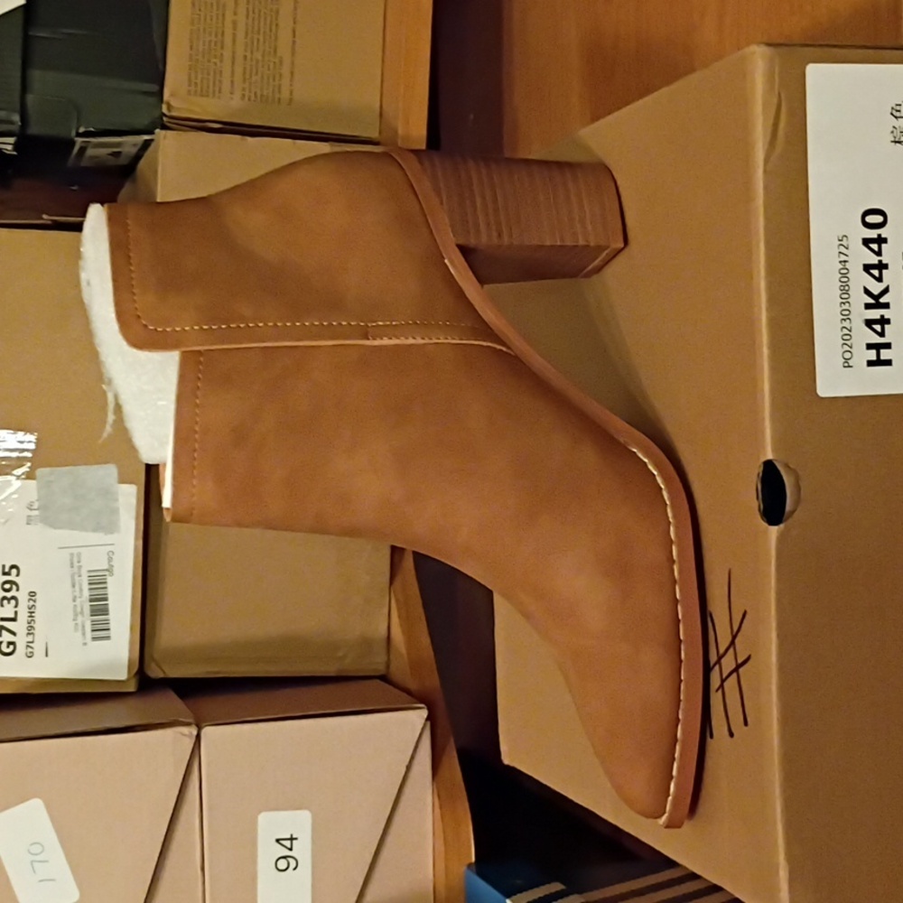 Brown Chunky Stacked Heel Ankle Boots